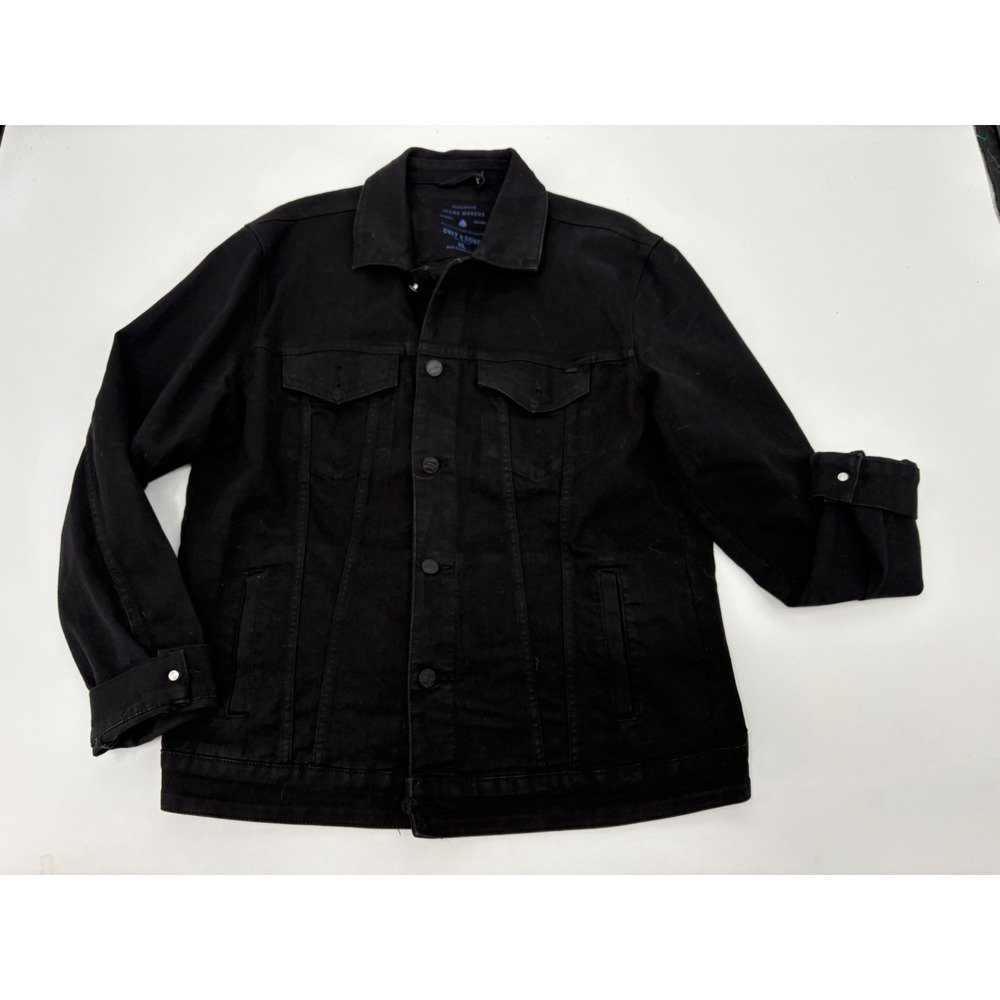 Only & Sons Mens Black Denim Trucker Jacket Size XL Button Front Casual Coat
